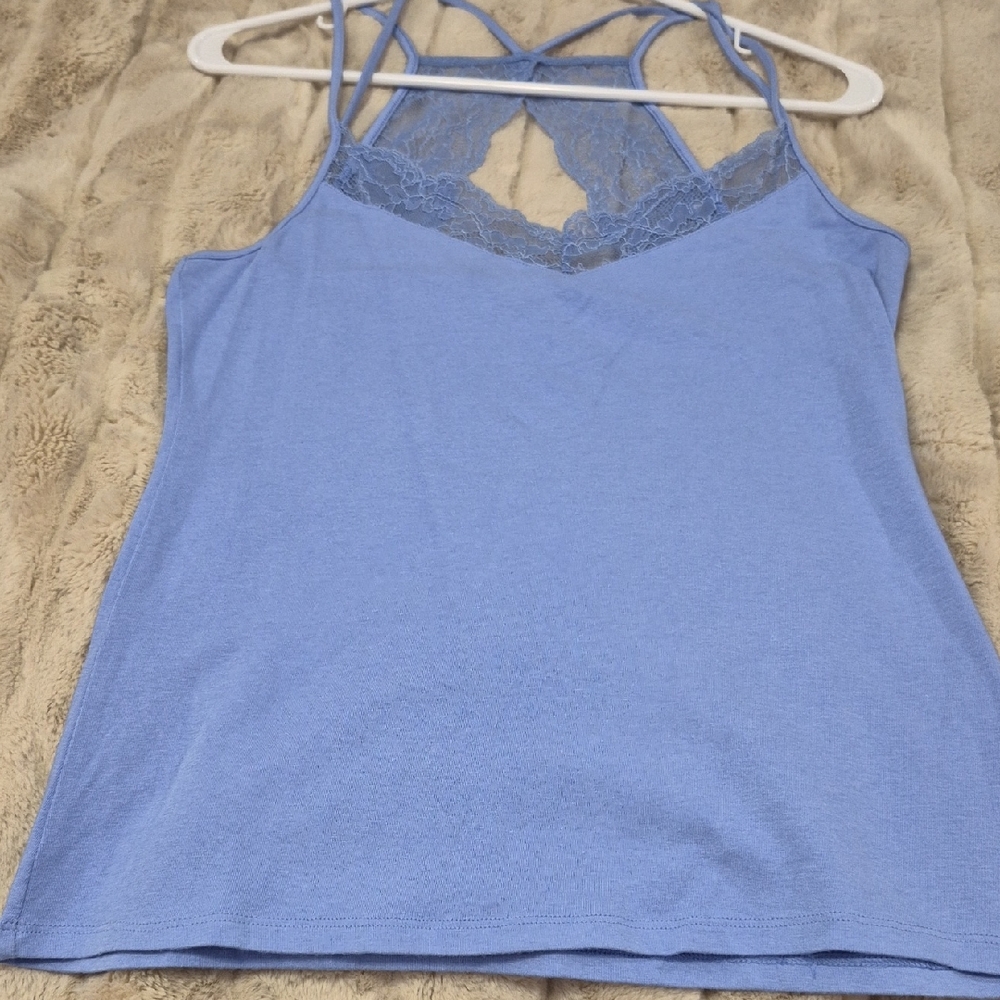White House Black Market Light Blue Lace-Back Camisole